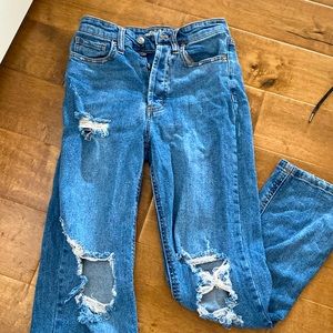 High rise straight leg ripped jeans